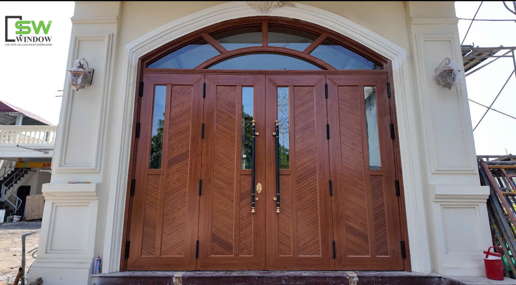 cửa nhôm vân gỗ lim Tân Cổ Điển