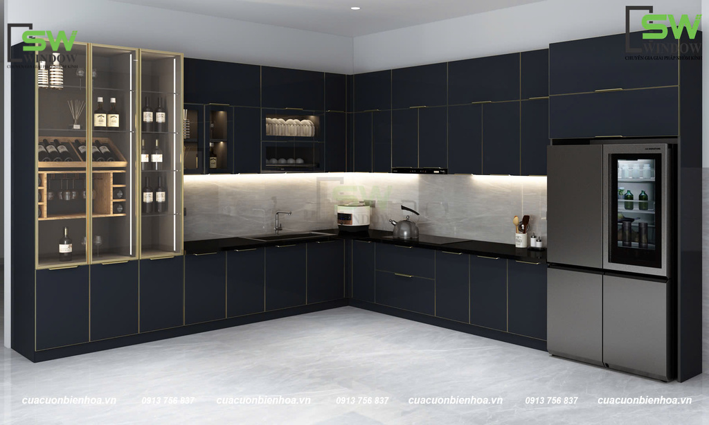 Tủ bếp nhôm cánh kính