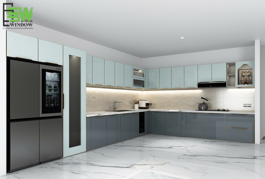 tủ bếp xanh ngọc