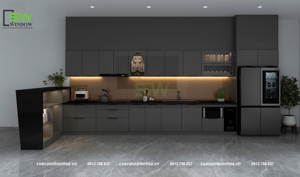 Tủ bếp hợp kim cánh kính bằng tấm hợp kim nhôm