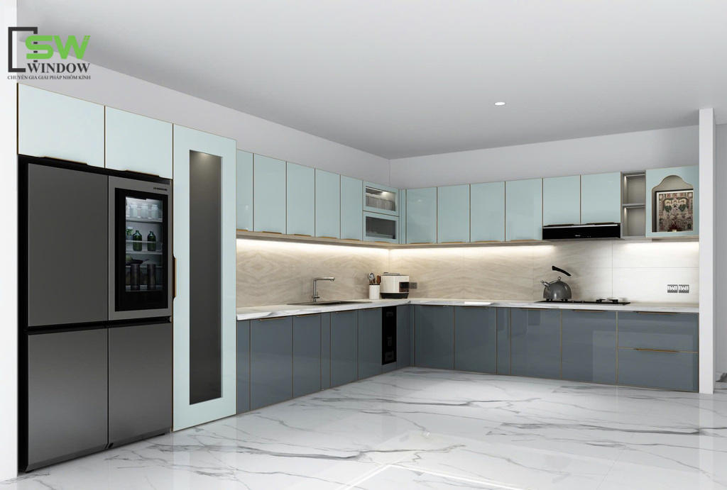 Tủ bếp hợp kim nhôm cánh kính