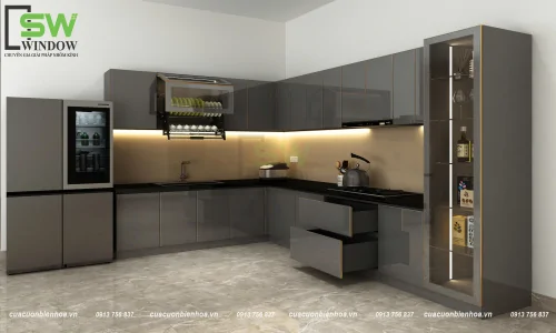 Tủ bếp nhôm cánh kính – Đẳng cấp đến từng chi tiết nhỏ