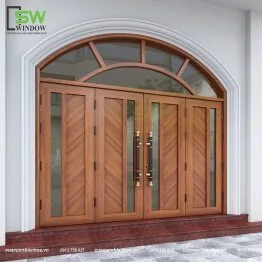 Cửa Nhôm Vân Gỗ LIM Tân Cổ Điển Uốn Vòm